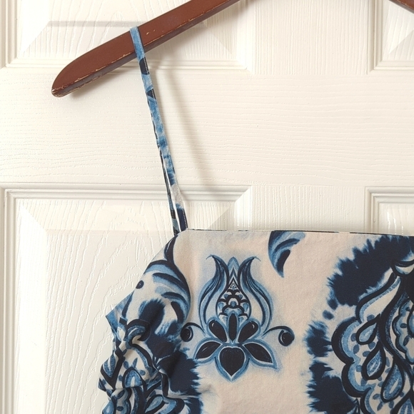 Zara Tie Dyed & Paisley Printed Square Neck Ruched Side Tank Top Blue Beige S - Picture 3 of 10